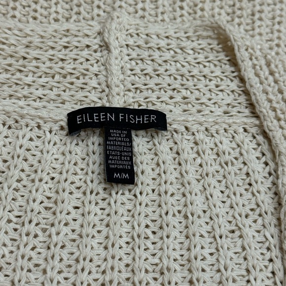 Eileen Fisher Ivory Knit V-Neck Long Sleeve Blouse Organic Linen Blend Size M - Picture 8 of 11